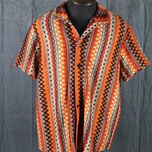 Men's Button Shirt - Orange and Brown Beach Shirt Way Pattern - Men's Large